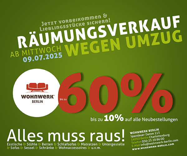 Alles muss raus! Bis zu 60%!