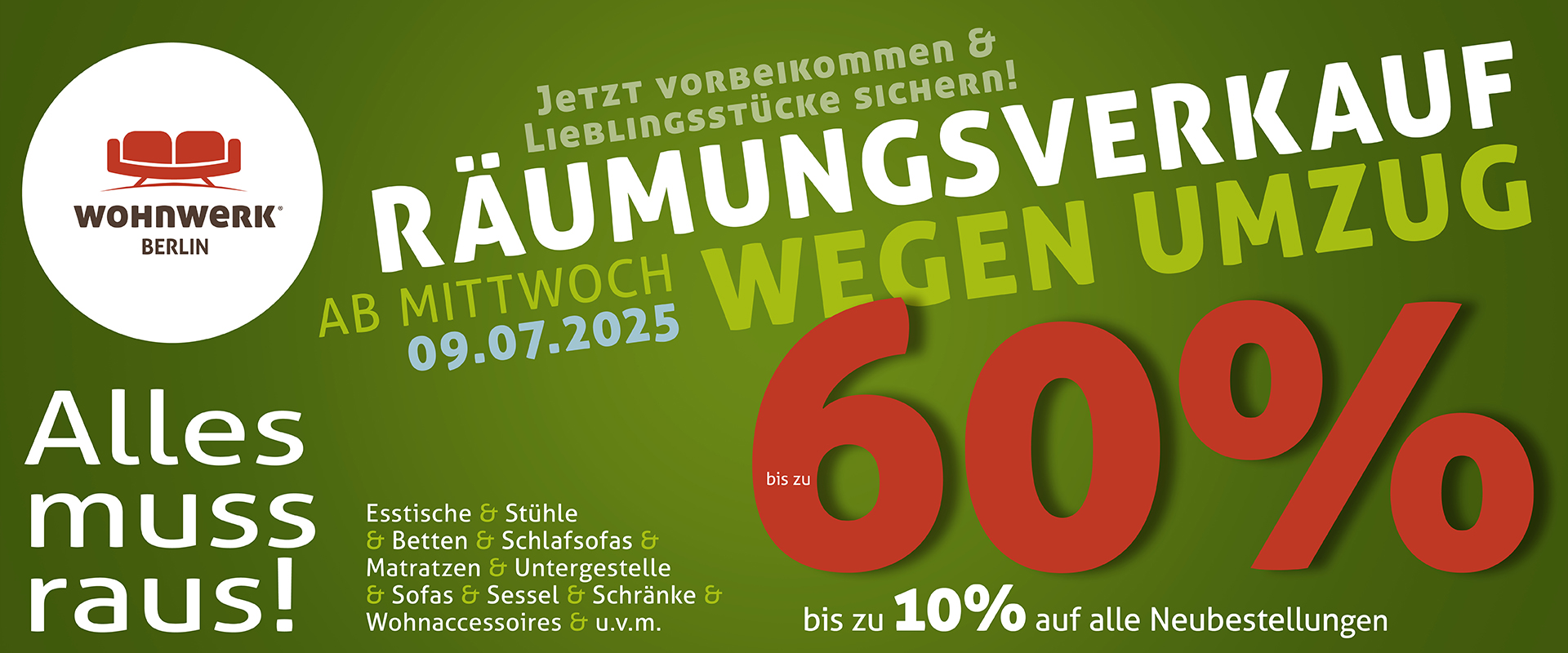 Alles muss raus! Bis zu 60%!