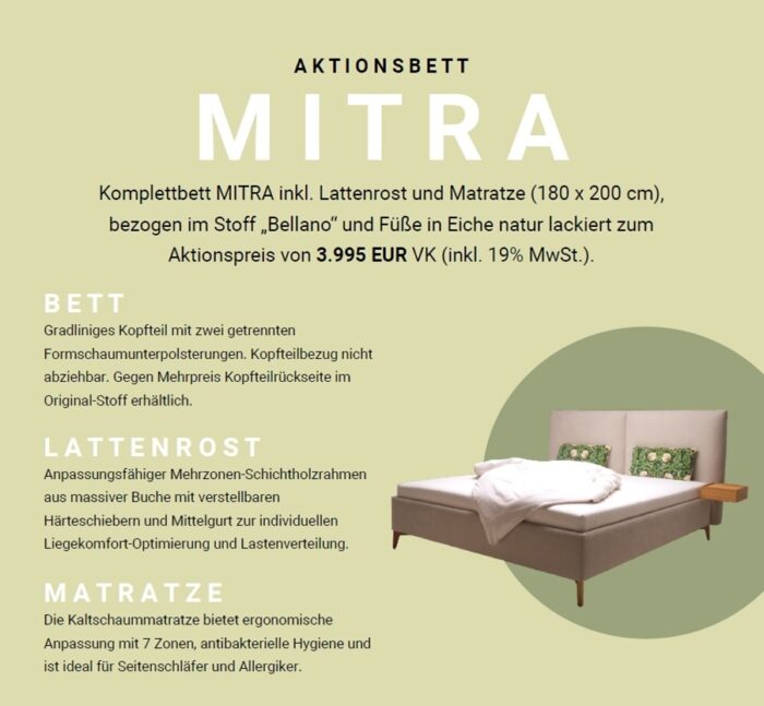 Aktionsbett Mitra von Signet 180x200 cm